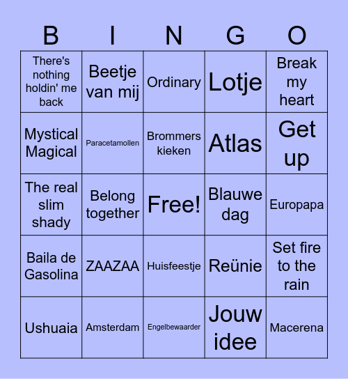Muziekbingo kamp Bingo Card