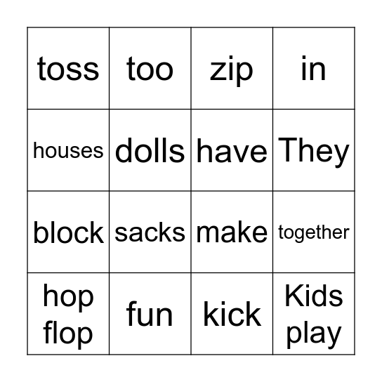 Toss! Kick! Hop! Bingo Card