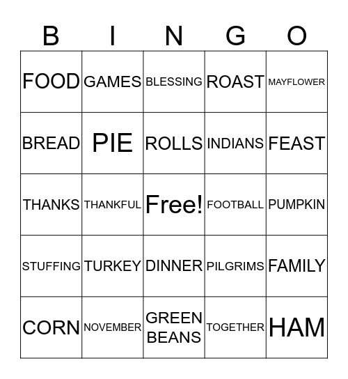 THANKSGIVING BINGO Card