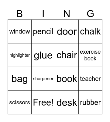 Classroom Bingo Card