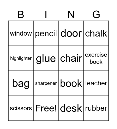 Classroom Bingo Card