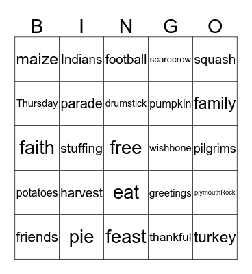 Thanksgiving Bingo Card