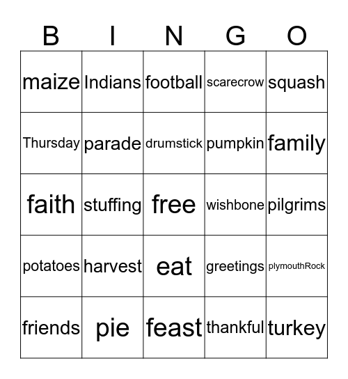 Thanksgiving Bingo Card