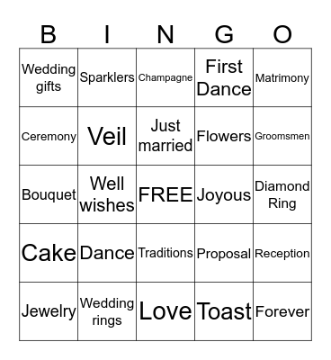 Falling in Love Wedding Bingo  Bingo Card