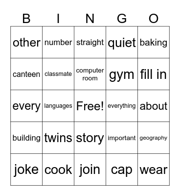1BK unit 1 Bingo Card