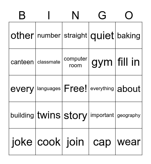 1BK unit 1 Bingo Card