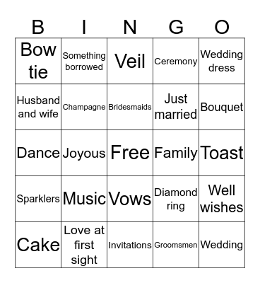 Falling in Love Wedding Bingo Card