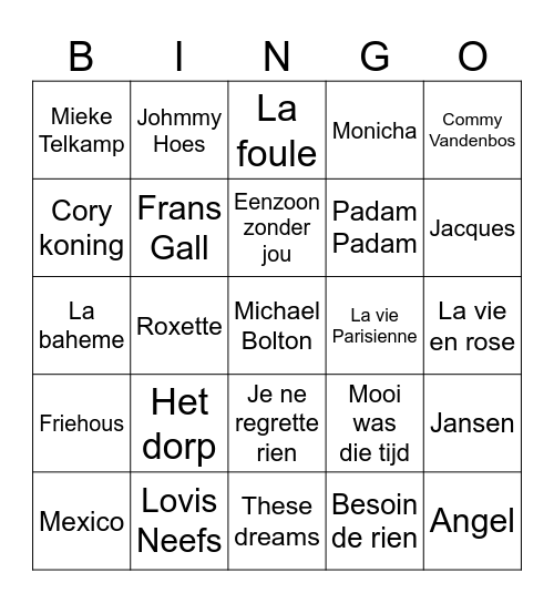 muziek Bingo Card