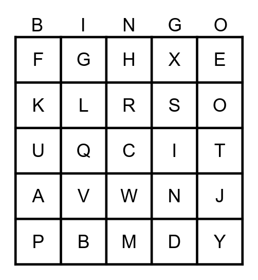 ALPHABET BINGO! Bingo Card