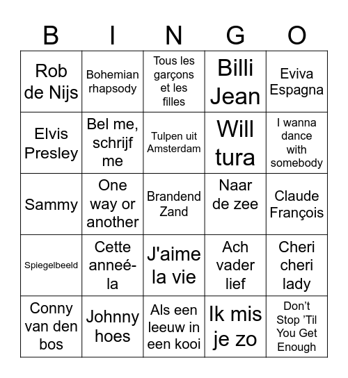 Muziekbingo Card