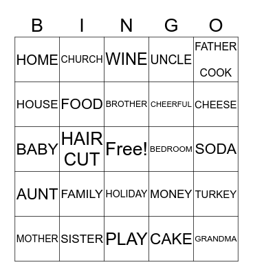 FAMILY #1 Bingo Card