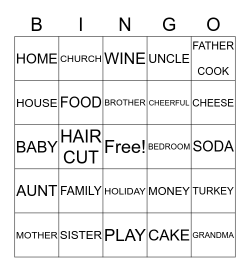 FAMILY #1 Bingo Card