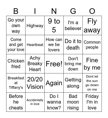 Office Songs Bingo Card