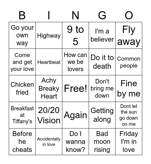 Office Songs Bingo Card