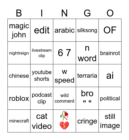 reels bingo Card