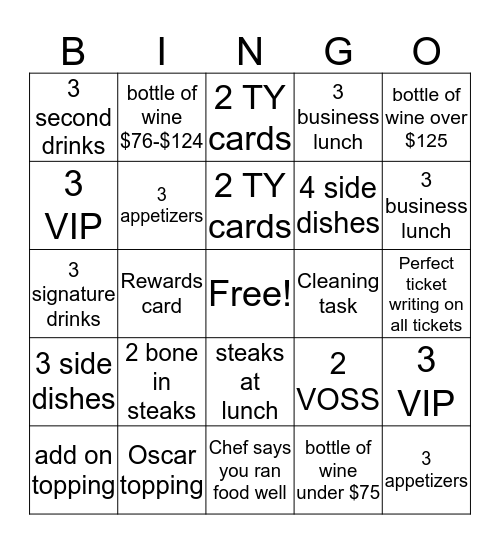 Saturday 11/19/16 Bingo Card