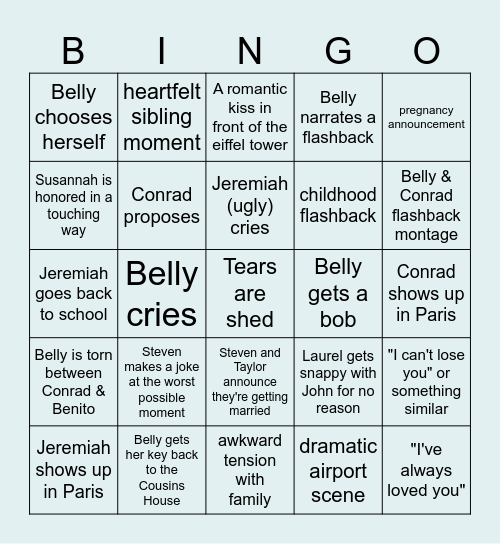 The Summer I Turned Pretty Bingo Card