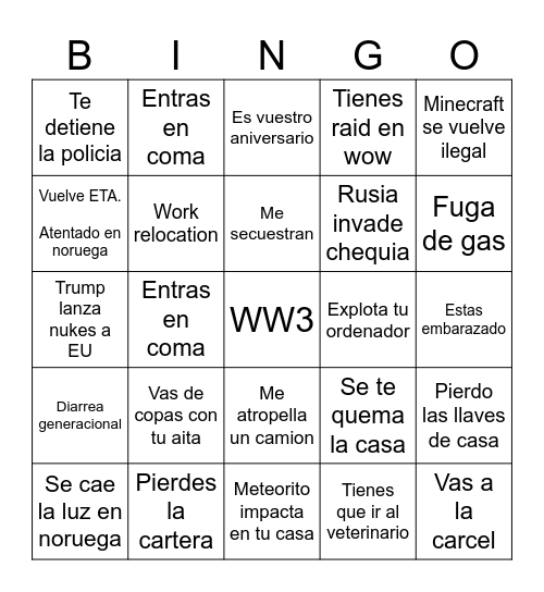 Minecraft Bingo Card