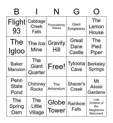 Road Trip Bingo Card
