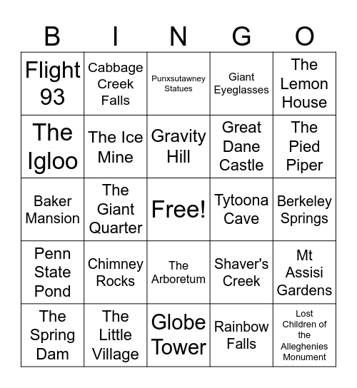 Road Trip Bingo Card