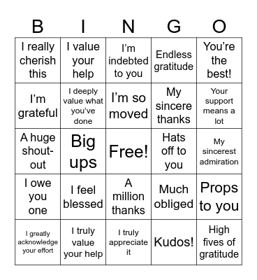 Employee Appreciation Bingo Card
