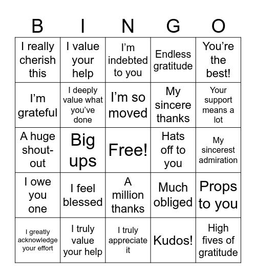 Employee Appreciation Bingo Card