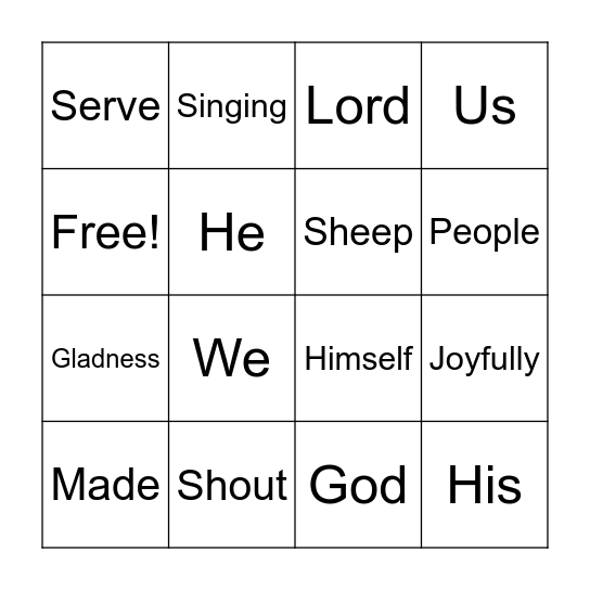 Psalm 100:1-3 Bingo Card