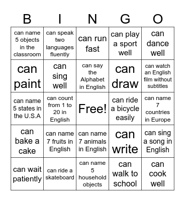 Can/Can't BINGO Card