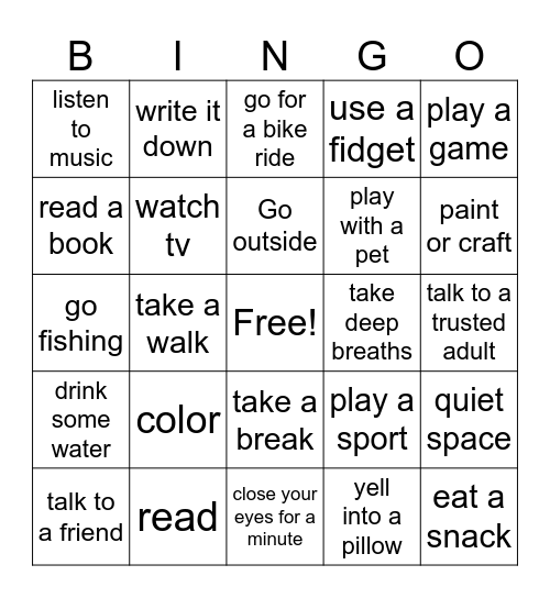 Coping Strategies Bingo Card