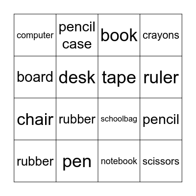 Bingo - in the classroom Bingo Card