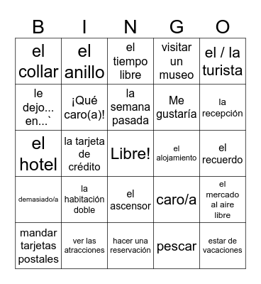 Avancemos 2 Unidad 1.2 Bingo Card