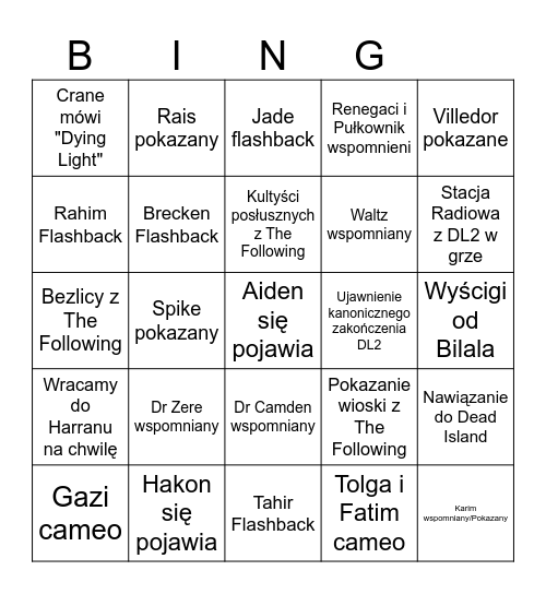 DL Beast Bingo Card