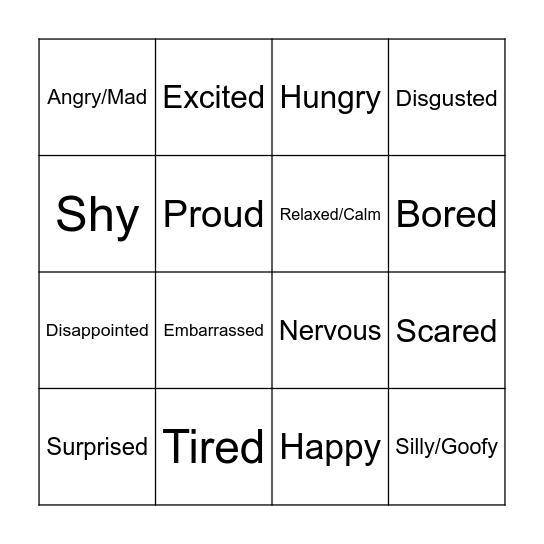 Emotions Bingo Card