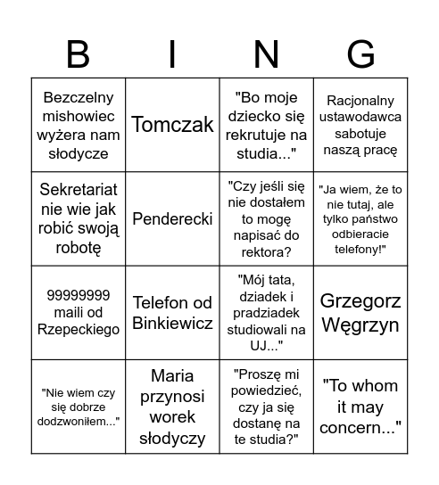 WeCe Bingo Card