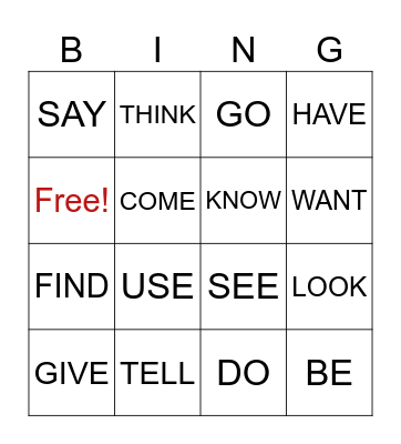 BINGO OF VERBS Bingo Card