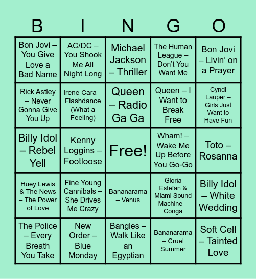 80's BINGO Card