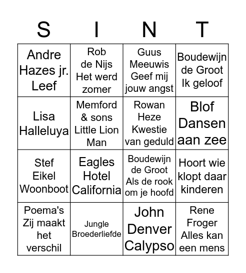 Muziek Bingo Card