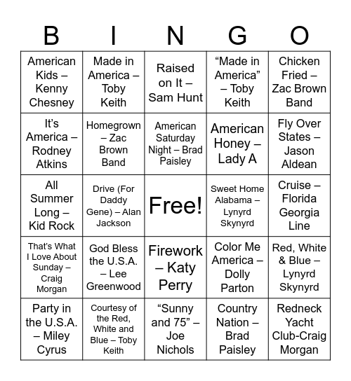 'Merica Bingo Card