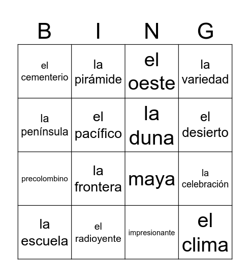 México Bingo Card
