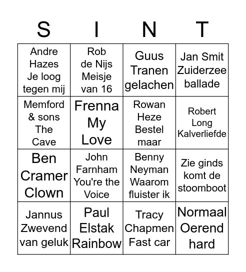 Muziek Bingo Card
