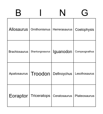 Dinosaur Bingo Card