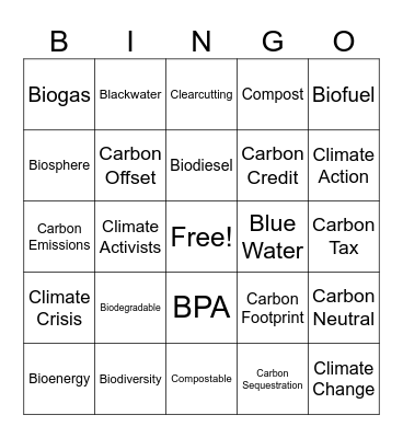Sustainability Week Bingo Card