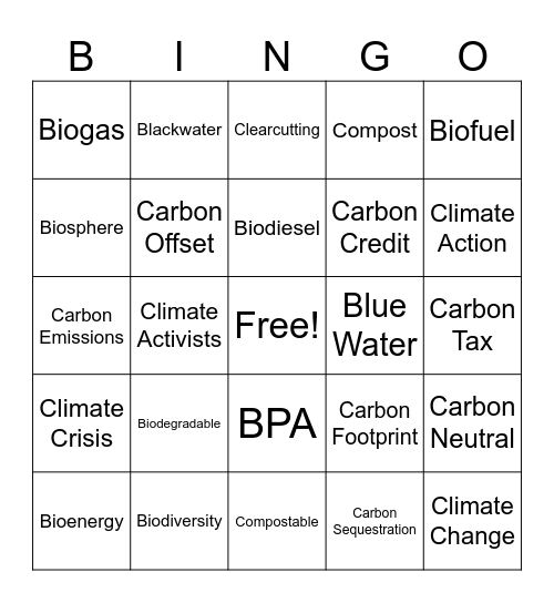 Sustainability Week Bingo Card