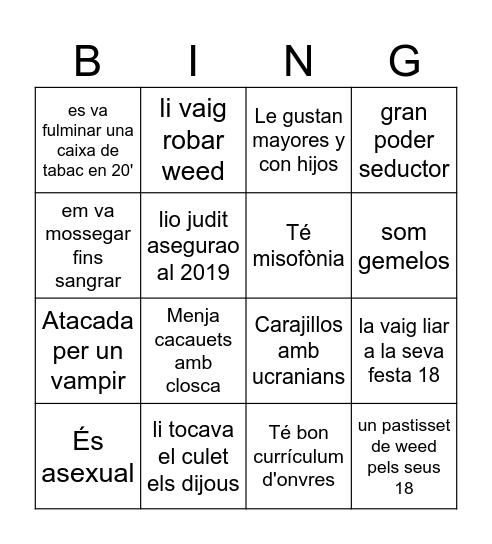 Judi's party Bingo Card