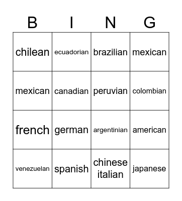 Untitled Bingo Card