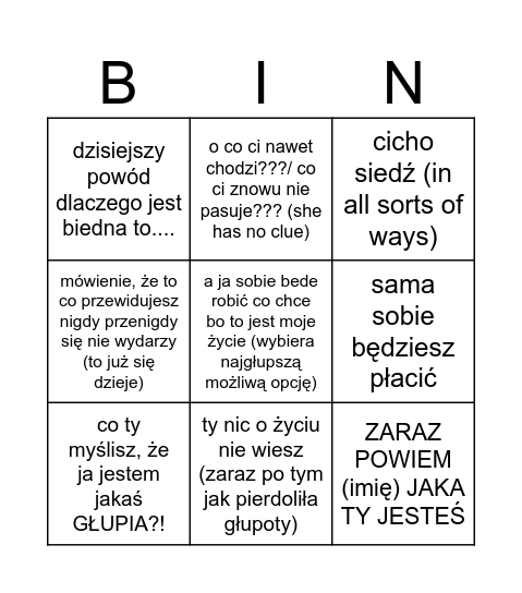 głupota Bingo Card