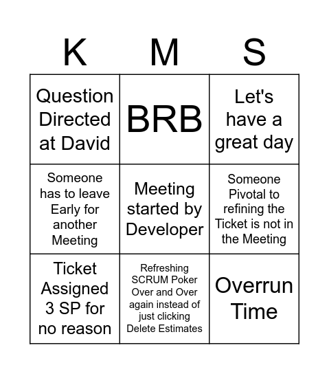 Refinement Bingo Card