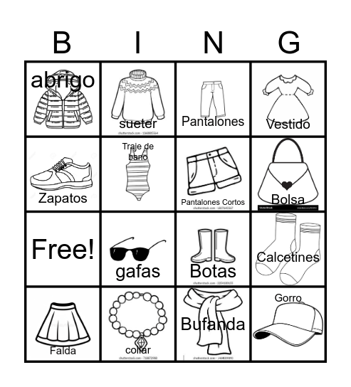 Mi Ropa Bingo Card