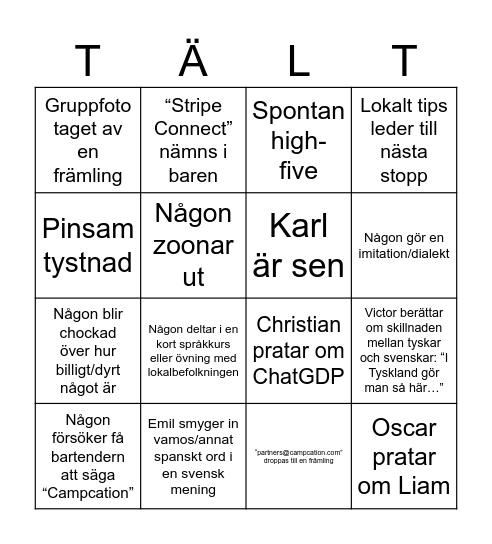 Vi spelar TÄLT Bingo Card