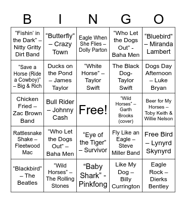 Animal Names Bingo Card